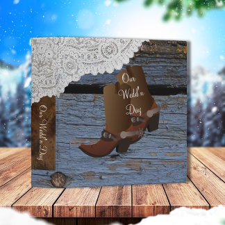 Blue Western Cowboy Lace Wedding 3 Ring Binder