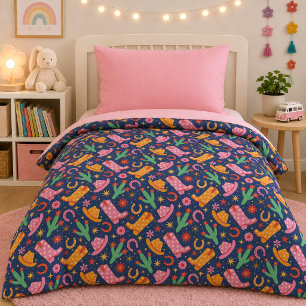 Blue Western Cowgirl Boots Cactus Floral Duvet Cover