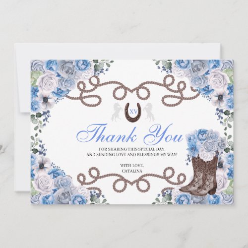 Blue Western Horse Quinceanera Thank You Card