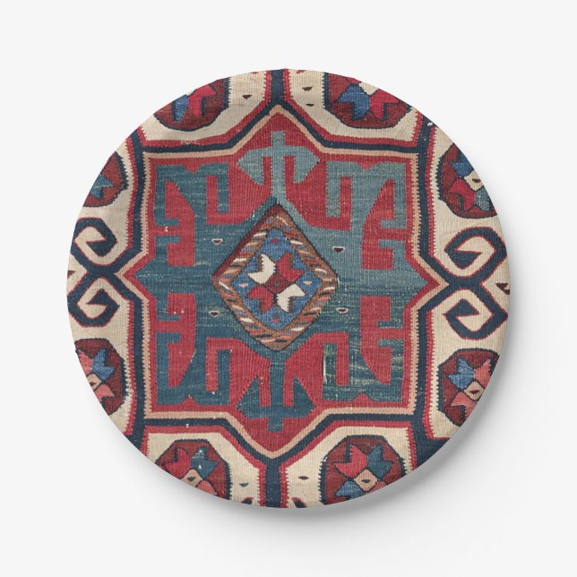 Blue Western Santa Fe Cowboy Style Ornate  Paper Plates (Front)