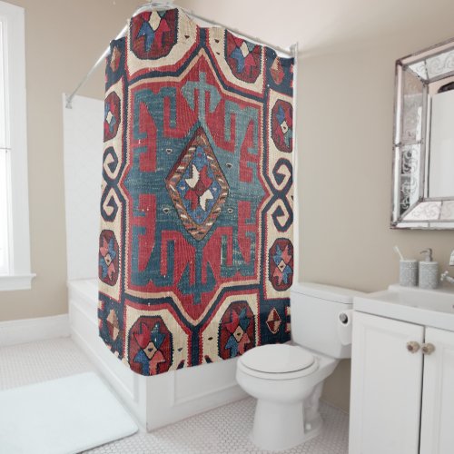 Blue Western Santa Fe Cowboy Style Ornate  Shower Curtain