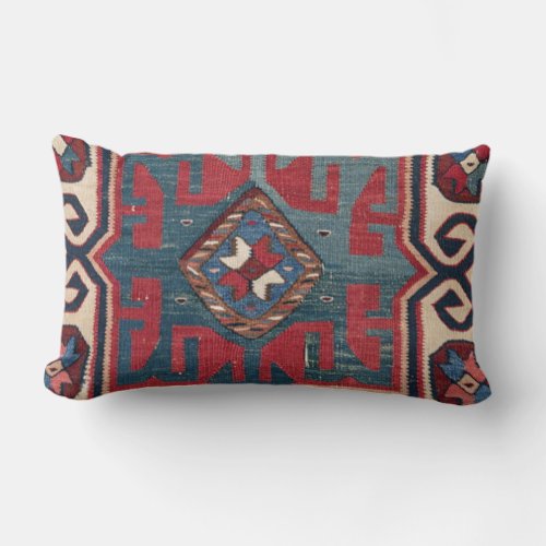 Blue Western Santa Fe Cowboy Style Ornate Throw Pi Lumbar Pillow
