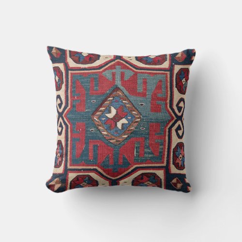 Blue Western Santa Fe Cowboy Style Ornate Throw Pillow