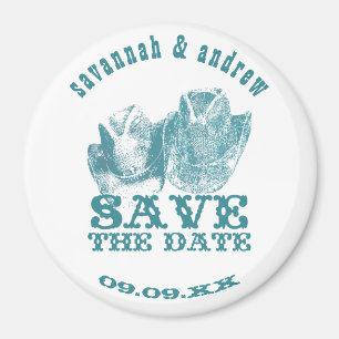 Blue Western Vintage Wedding Save the Date Magnet