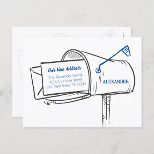 Blue We've Moved Distressed Mailbox Moving Postcard