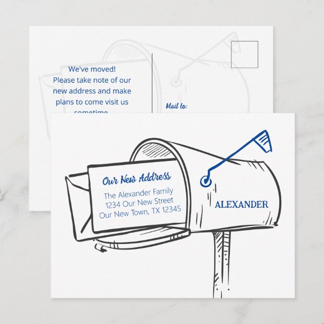 Blue We've Moved Distressed Mailbox Moving Postcard (Front/Back)