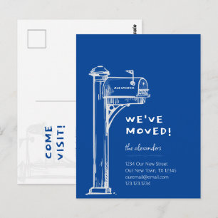 Blue We've Moved Distressed Mailbox Moving Postcard