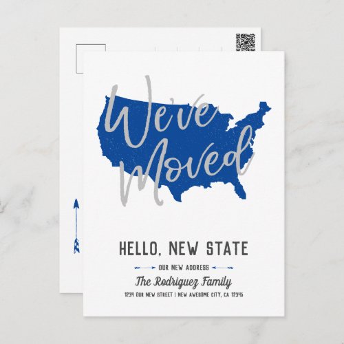 Blue Weve Moved US Map Announcement Postcard
