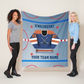 Blue Wh | Orange Ice Hockey Rink | Player Jersey Fleece Blanket by tjssportsmania at Zazzle