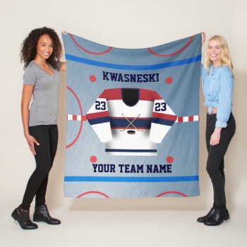 Blue Wh | Red Ice Hockey Rink | Player Jersey Fleece Blanket by tjssportsmania at Zazzle