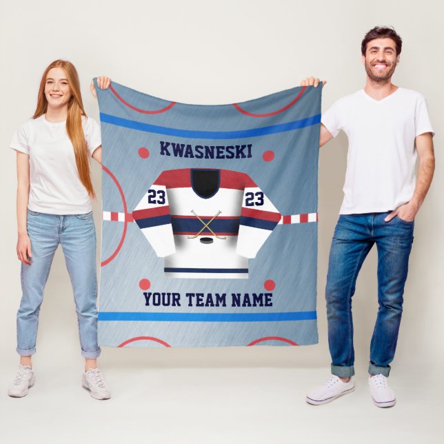 Blue Wh | Red Ice Hockey Rink | Player Jersey Fleece Blanket (In Situ)