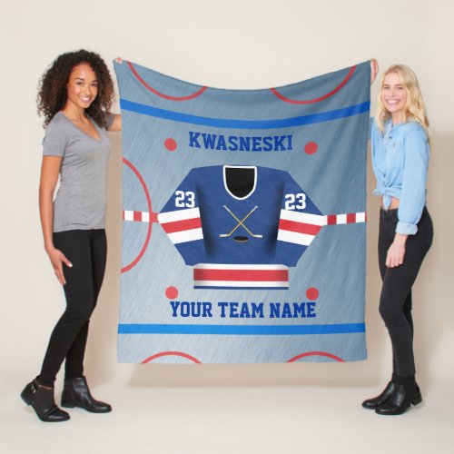 Blue Wh  Red Ice Hockey Rink  Player Jersey Fleece Blanket