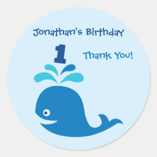 Blue Whale 1st Birthday Favor Sticker
