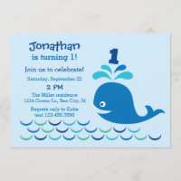 Blue Whale 1st Birthday Invitation