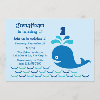 Blue Whale 1st Birthday Invitation