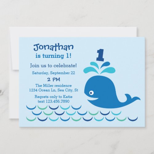 Blue Whale 1st Birthday Invitation