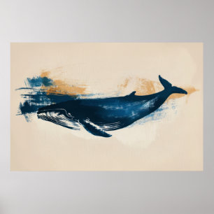 Blue Whale abstract drawing Poster