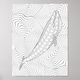 Blue Whale Adult Coloring Poster