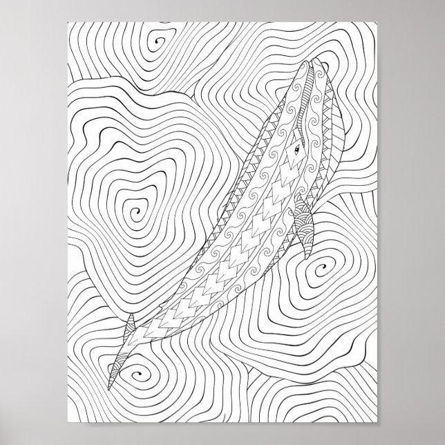 Blue Whale Adult Coloring Poster (Front)