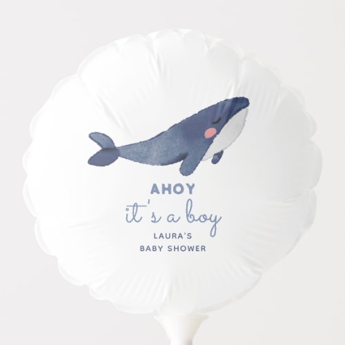 Blue Whale Ahoy Its a Boy Baby Shower Balloon