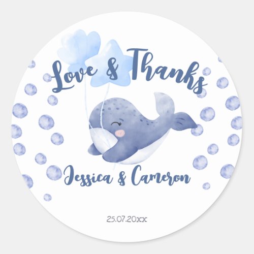  Blue whale ahoy its a boy nautical baby shower  Classic Round Sticker