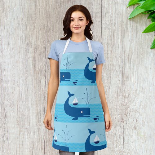 Blue Whale And Blue Sailboat Apron
