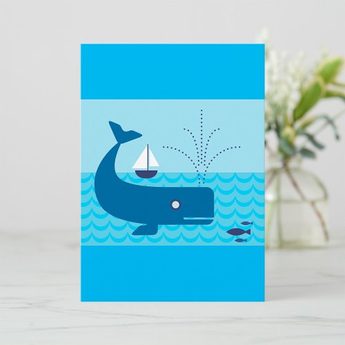 Blue Whale And Blue Sailboat Invitation