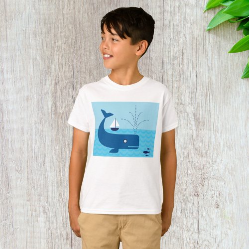 Blue Whale And Blue Sailboat T_Shirt
