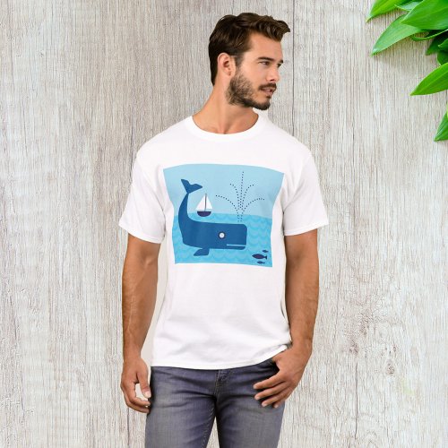 Blue Whale And Blue Sailboat T_Shirt