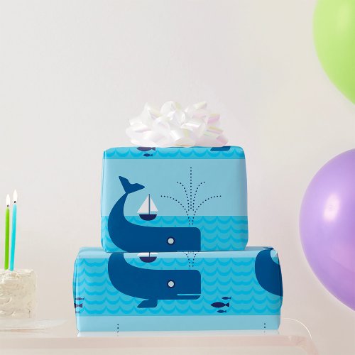 Blue Whale And Blue Sailboat Wrapping Paper