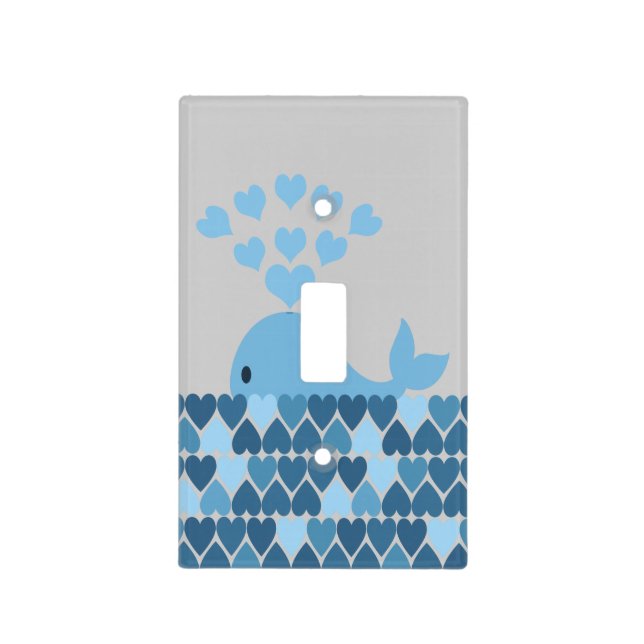 Blue Whale and Hearts Light Switch Cover (Front)