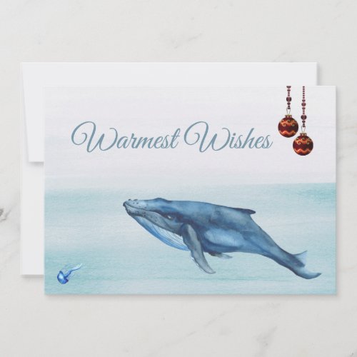 Blue Whale and Jellyfish Warmest Wishes Beach Holiday Card