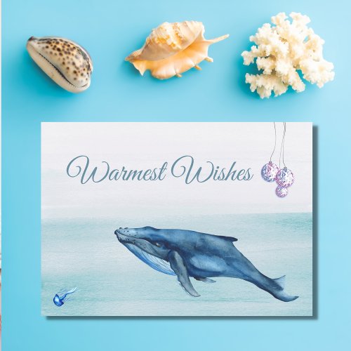 Blue Whale and Jellyfish Warmest Wishes Beach Holiday Card