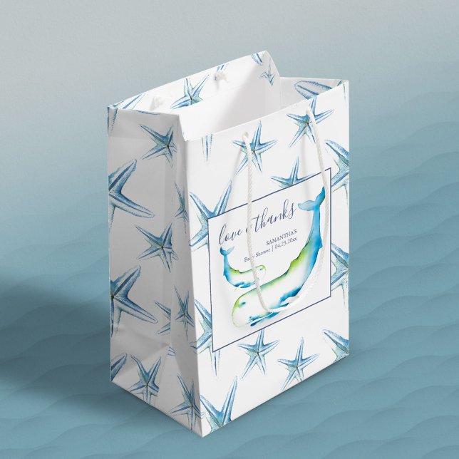 Blue Whale and Starfish Baby Shower Medium Gift Bag (Gift Bag Blue Whale and Starfish Baby Shower Medium )