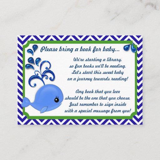 Customizable Blue Whale Baby Baby Shower Book Insert Request Business Cards