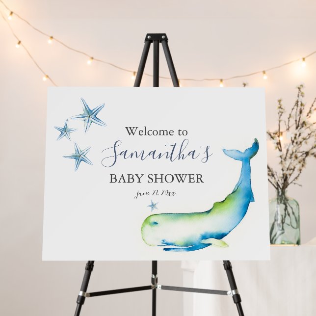 Blue Whale Baby Shower Decor Welcome Sign (In Situ (Stand))