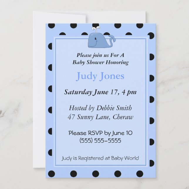 Blue Whale Baby Shower Invitation (Front)