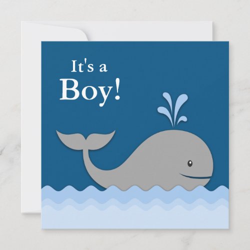 Navy Blue Whale Baby Shower Invitations