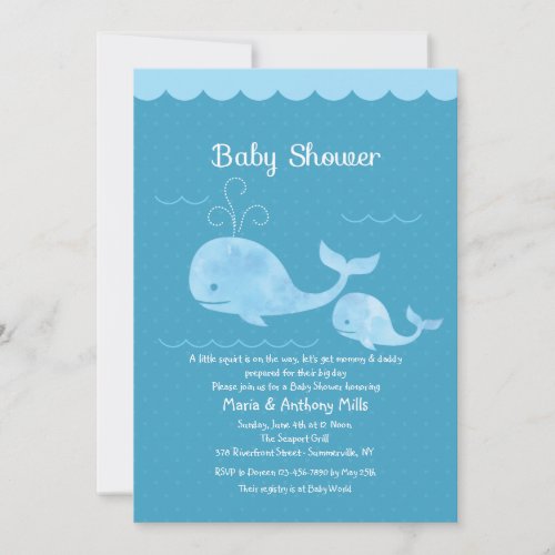 Blue Whale Baby Shower Invitation