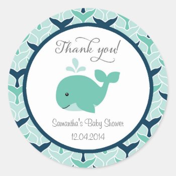 Blue Whale Baby Shower Sticker by melanileestyle at Zazzle