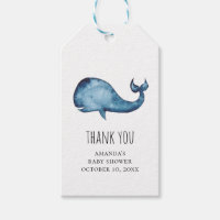 Blue whale baby shower thank you. Watercolor navy Gift Tags