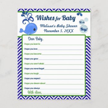Blue Whale Baby Shower Wishes For Baby Advice by MonkeyHutDesigns at Zazzle