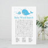 Blue Whale Baby Shower Word Search Game (Standing Front)