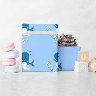 Blue whale baby shower wrapping paper