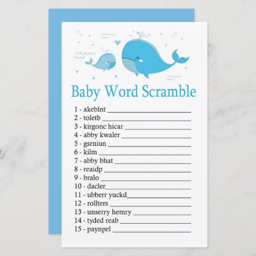 Blue Whale Baby word scramble game