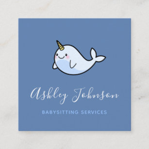 Blue Whale Babysitter Babysitting Social Media  Square Business Card