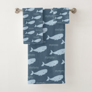 Blue whale bath towel set