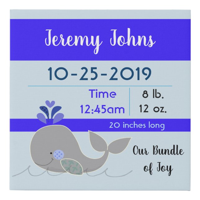 Blue Whale Birth Stats Canvas Art (Front)