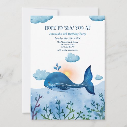 Blue Whale Birthday Party Invitation