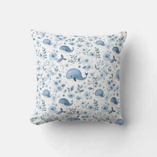 Blue Whale Bloom Throw Pillow